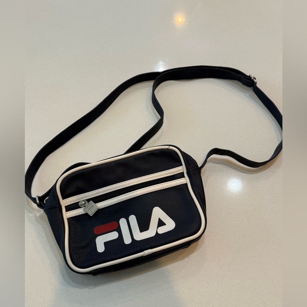 FILA Faux Leather‎ Crossbody Small Bag  Navy White Red Adjustable Strap